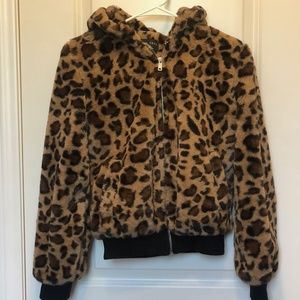 Plush Leopard Zip Up Hoodie